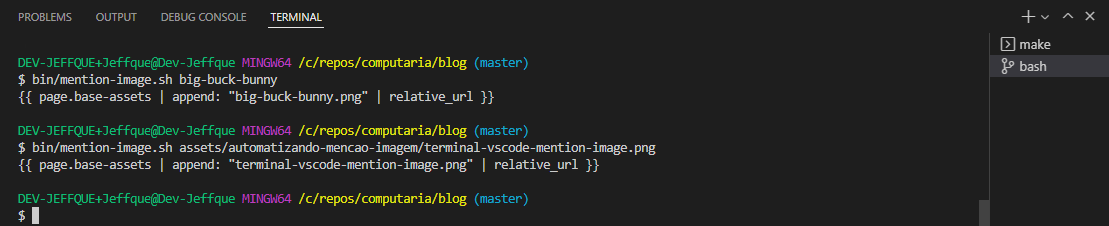 Usando a ferramenta linha de comando para pegar a string liquid dos meus dois assets