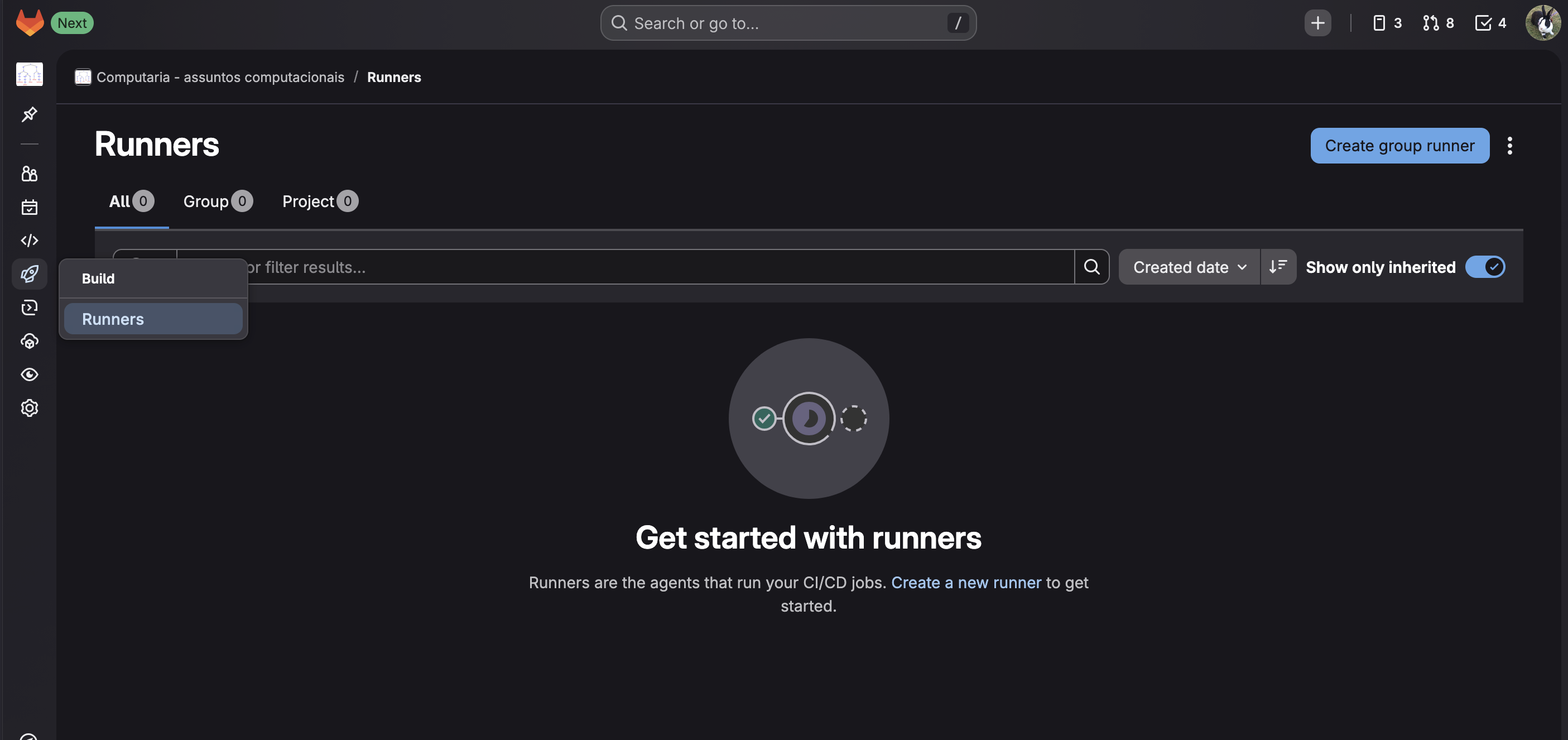 Mostrando onde cadastrar o group runner